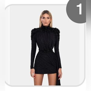 Elegant Black Beaded Long Sleeve Dress
